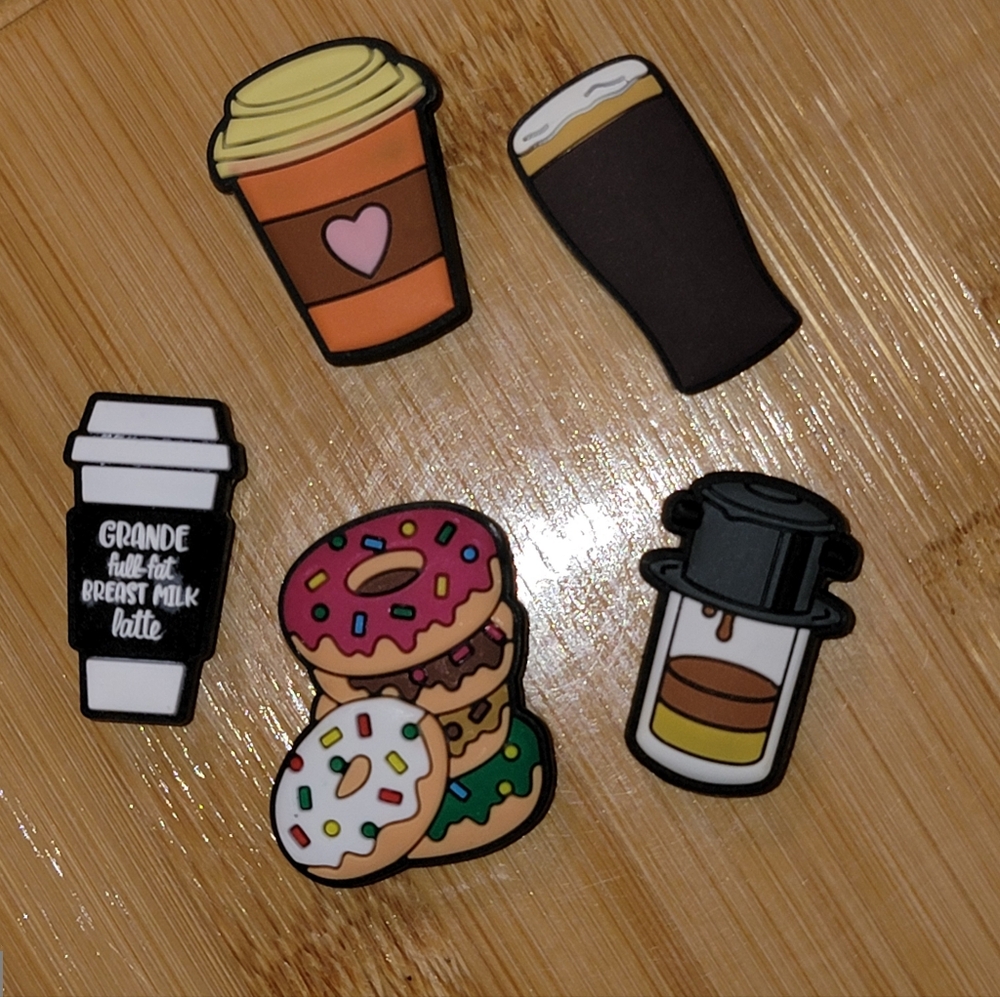 Crocs Charms lot of 5  Coffee Drinks including coffee drip‎ machine. New